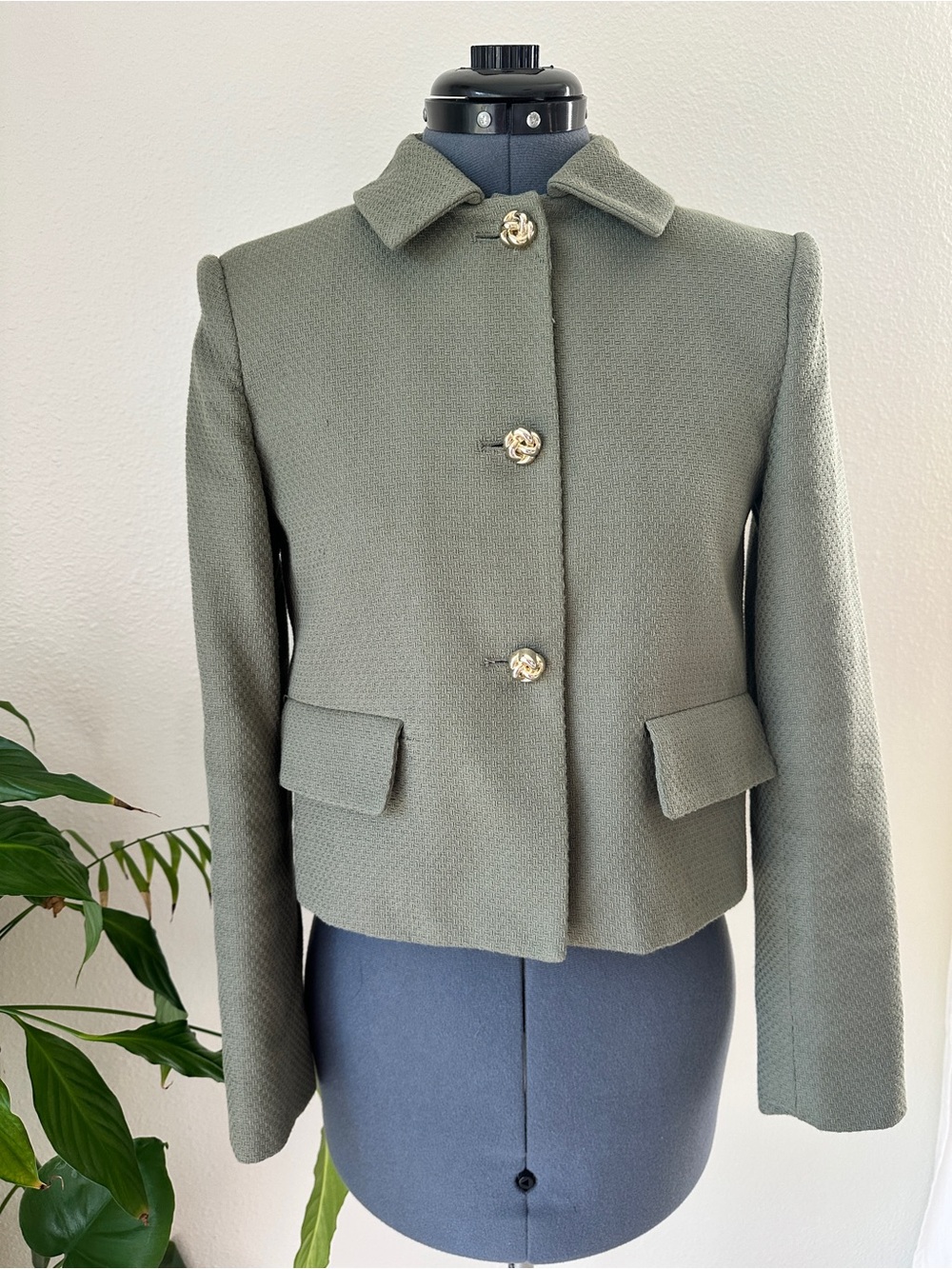 Zara Olive Green Structured Button Blazer